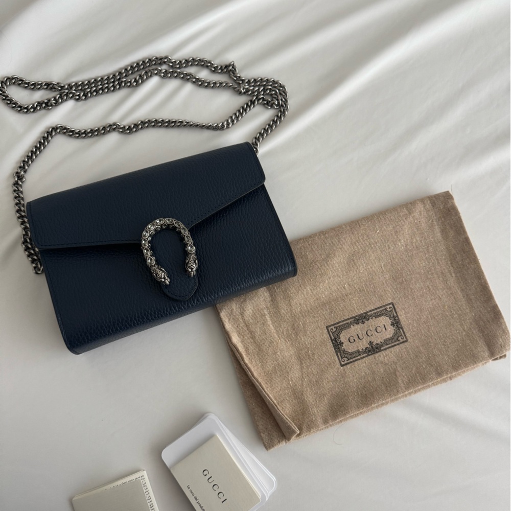 Gucci Navy Blue Dionysus Wallet on a chain
